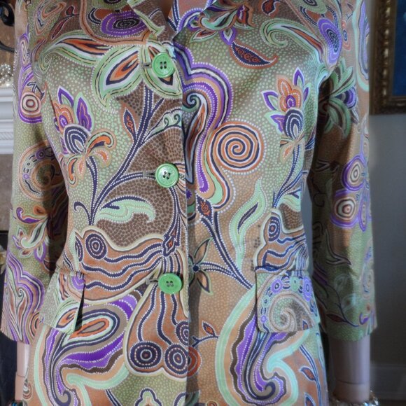 Etro Beige/Green Multi Color Paisley Print Skirt Suit Size IT 44- US 8 - Picture 5 of 16